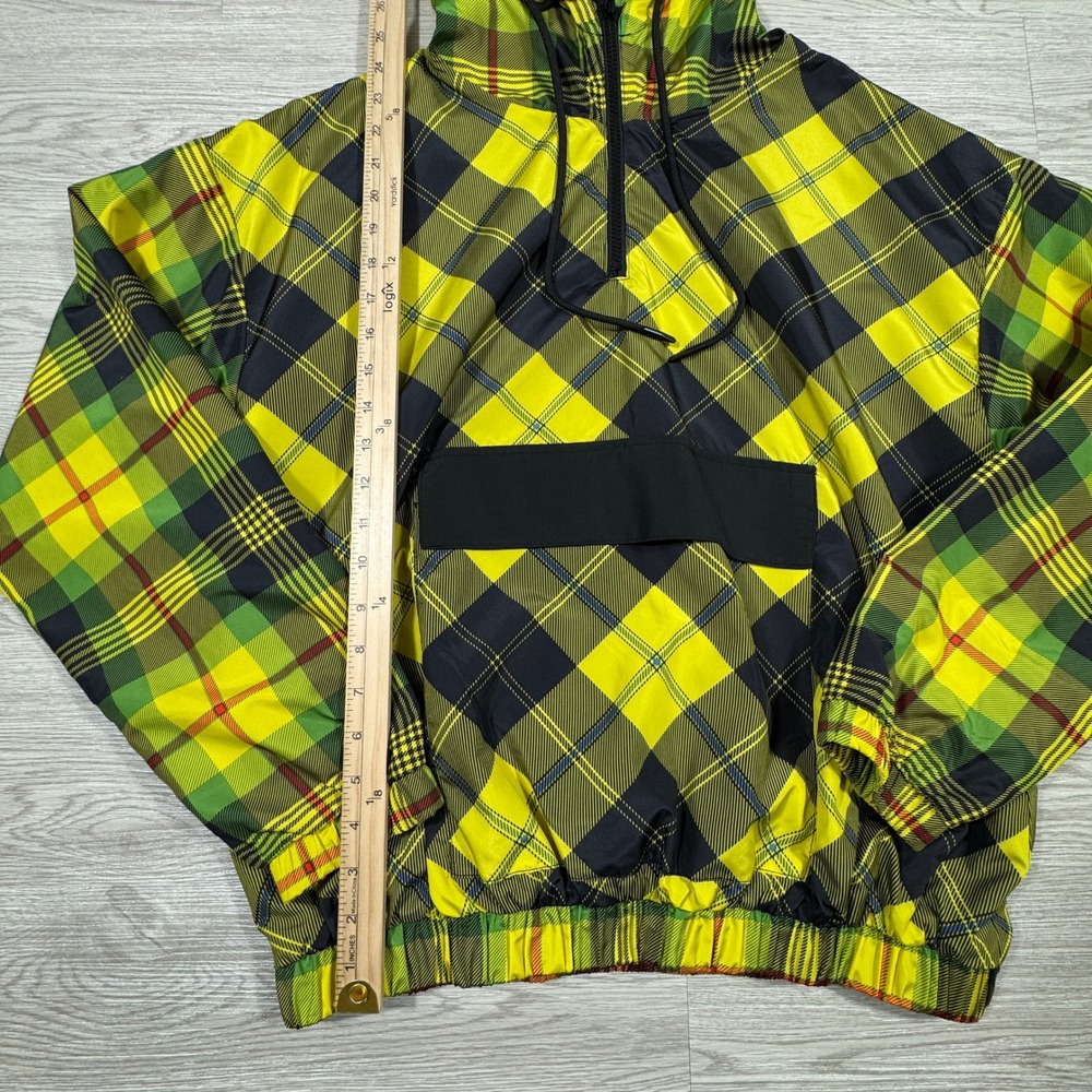 Forever 21 Men's Windbreaker Jacket Plaid Half Zip Hooded Yellow Green Large - Picture 4 of 8
